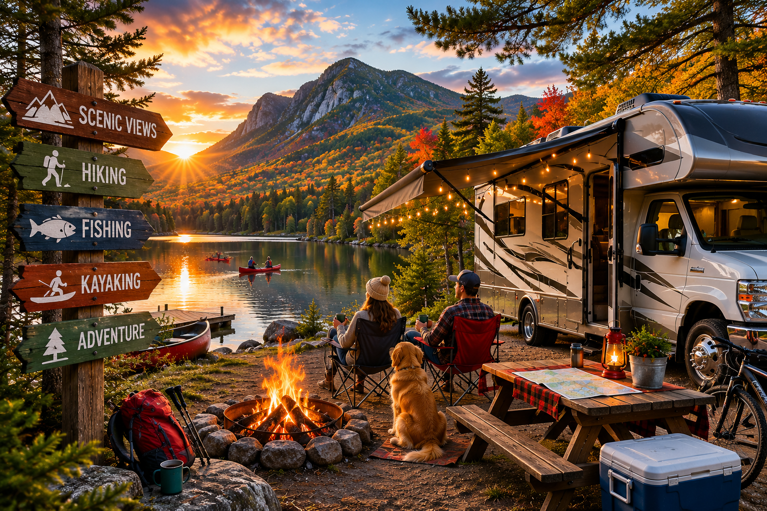 Serene lakeside camping at sunset